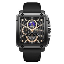 LIGE Men Watch Rectangle Watch Silicone Wrist Watches Business Males Wristwatch