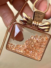 DESIGNER FRANK USHER ROSE GOLD TONE PERFUME BOTTLE NECKLACE PENDANT CRYSTALS