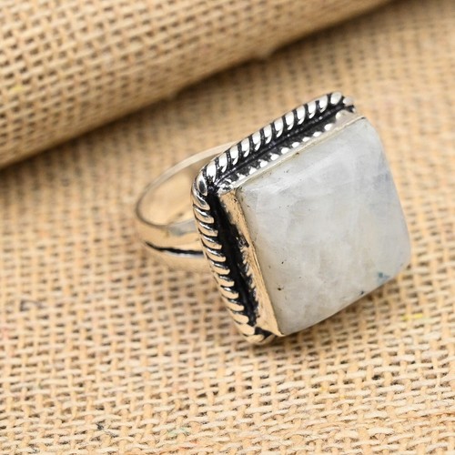 Rainbow Moonstone Gemstone Handmade 925 Sterling Silver Ring Jewelry