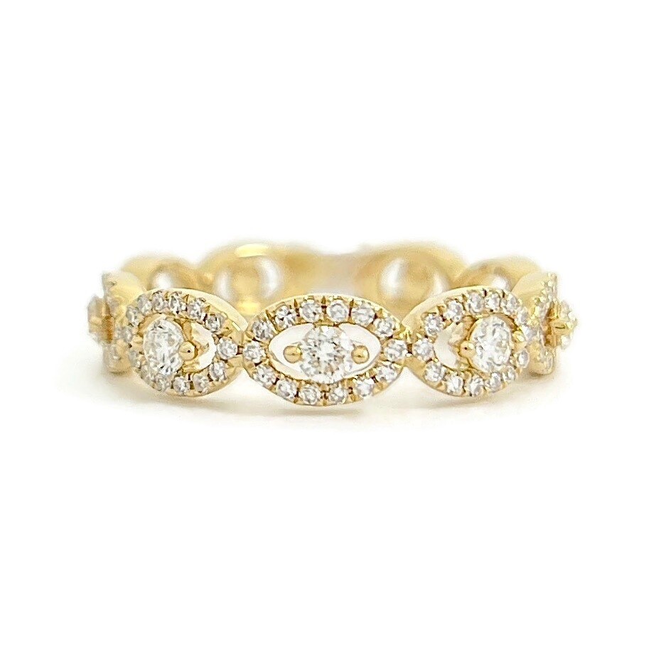 Oval Open Halo Diamond Band Ring 14K Yellow Gold, .52 CTW