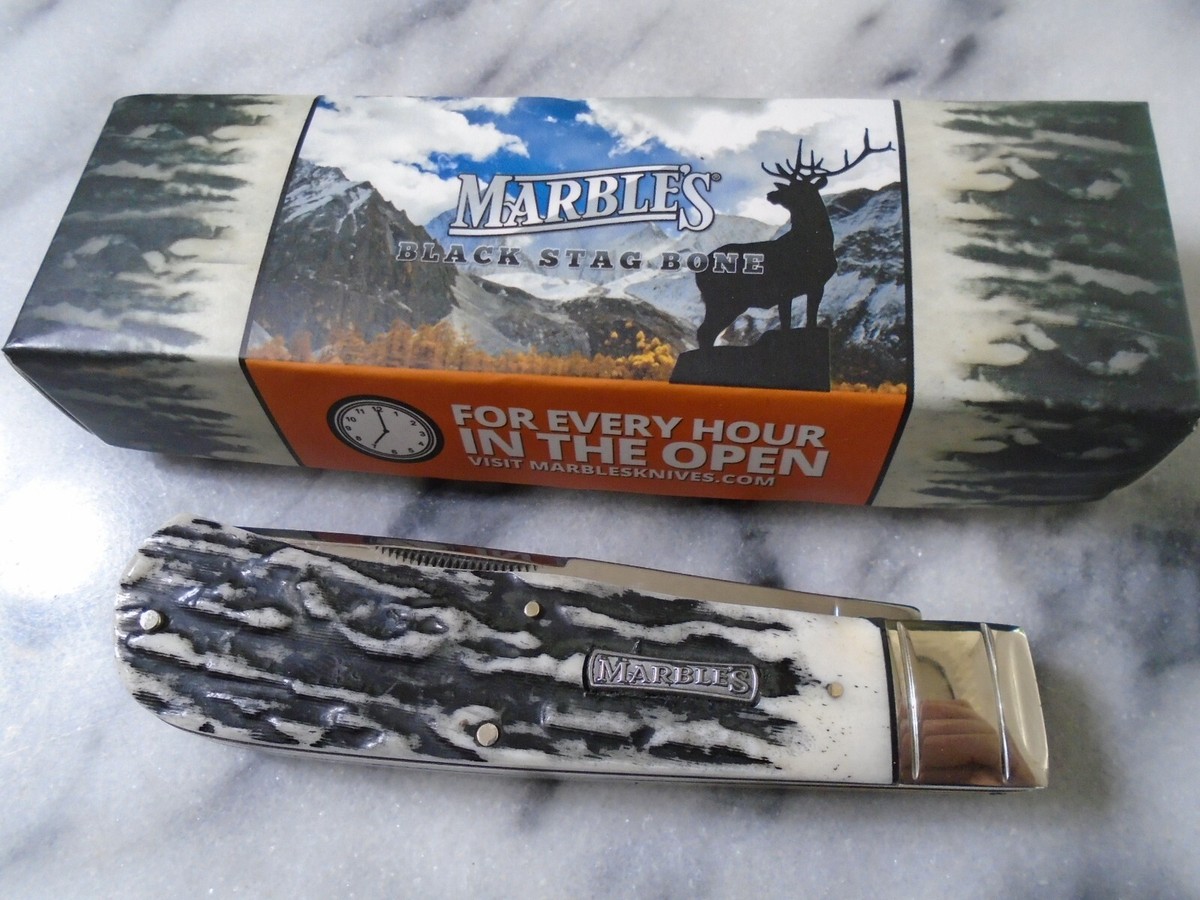 Marbles Black Stag Bone Jumbo 2 Blade Trapper Pocket Knife Folder  