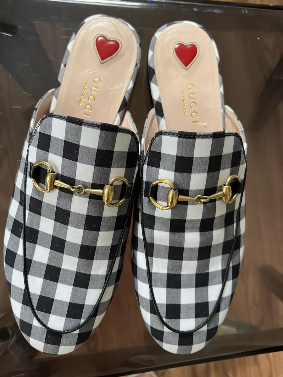 Gucci slides Princetown Black Gingham Check Loafer Mule Slide sz