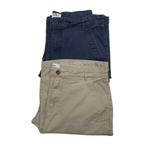 OLD NAVY 2-Pair Chino Shorts Size 18 Husky Navy Khaki Adjust Waist Flat Front