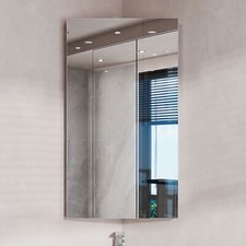 Wall Mount Bathroom Corner Medicine Cabinet Glass Mirrored Door Storage