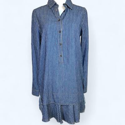 Current Air size small NWT chambray dark denim striped tiered mini dress