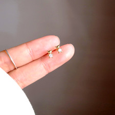 Gold Tiny Love Teddy Bear Round Cubic Zirconia Stud Earrings