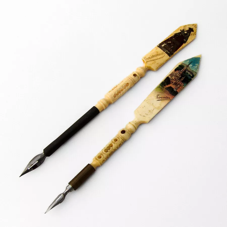 Stanhope Souvenir Dip Ink Pens Letter Openers Pair 1900