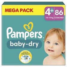Couches Bébé Baby-Dry Taille 4+ 10Kg-15Kg PAMPERS 86 Couches