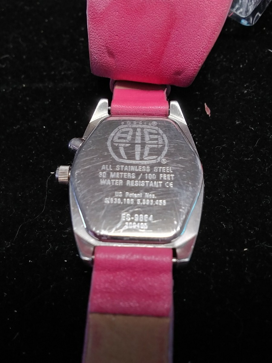 Cool Kitty Big Tic Fossil Watch With Pink Leather Band. | eBay