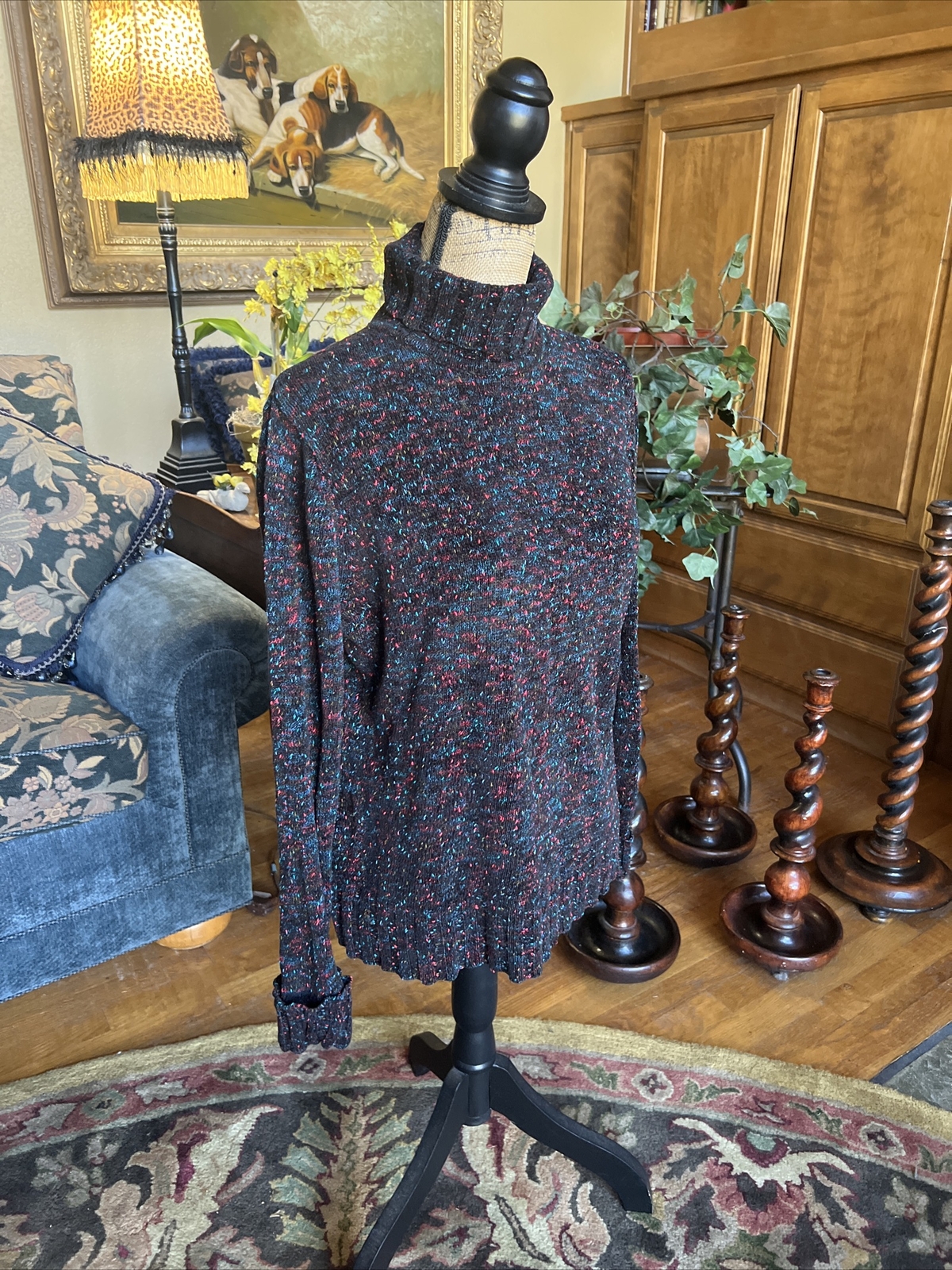 Black Pink Neon Speck Chunky Turtleneck Sweater Dark Academia XL 40” 23” |  eBay