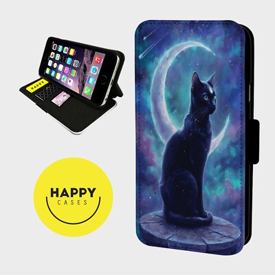 BLACK CAT RARE OVAL MOON - Kunstleder Flip Handy Hülle Cover - iPhone/Samsung