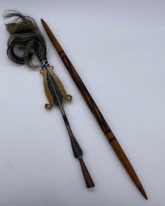 32 Inch Vintage Spear Possibly African Decorated Handle Wooden