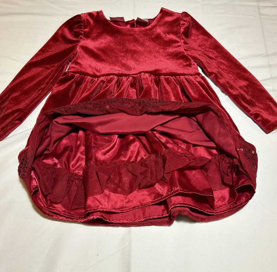 Koala Kids Girls 18-24 Months Red Velour Sequin Long Sleeve Holiday Dress NWT - Image 2 of 4