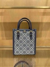 Authentic TORY BURCH Mini T Monogram Tote  Navy Blue New 87146