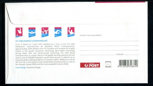 2007 FINA World Swimming Championships (P&S Stamp) FDC - Melbourne 3000 PMK - Picture 2 of 2