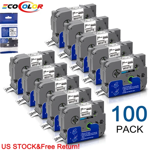 100PK For Brother P-Touch TZ-251 TZe-251 1" Label Tape White for PT-2700 PT-2730