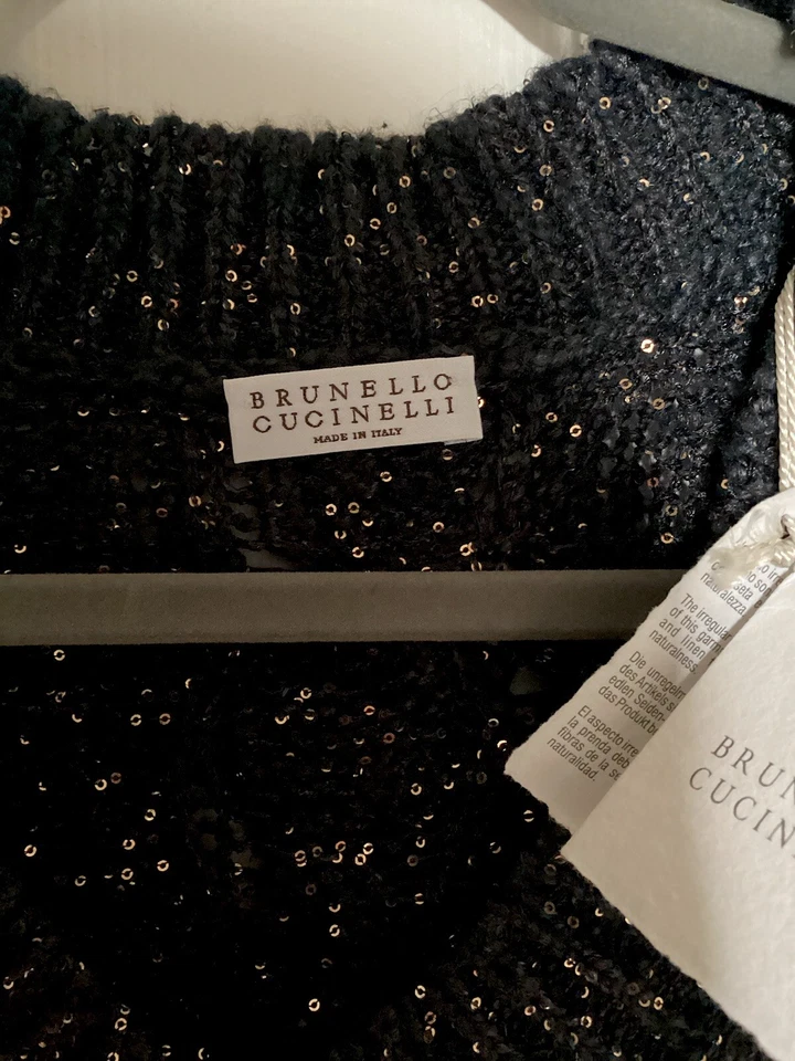 Brunello Cucinelli女式V领罗纹下摆钩针编织带美丽亮片 — 第 3/4 张图片