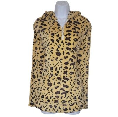P&A Women's Longsleeved Hooded Leopard Print Fuzzy Faux Sweater Size Large 