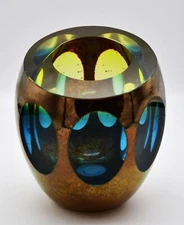 Global Views Molten Jewel Vase Aqua Faceted Art Glass