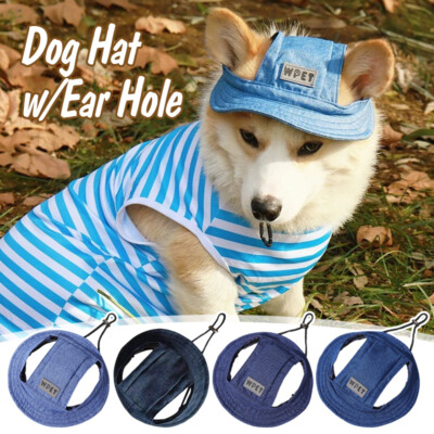 Dog Hat W/Ear Hole for Puppies Linen Hat Summer Outdoor Sun