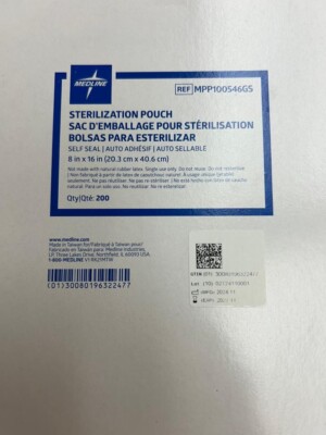 Medline Self-Seal Sterilization Pouches, 5 BOXES OF 200, 8''X16''  CASE OF 1000
