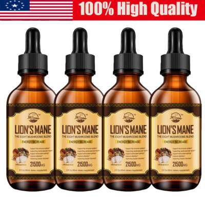 Lions Mane Mushroom Extract Organic Non GMO Tincture Liquid Herbal Drops 2 Fl Oz