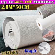 3M Thick Self Adhesive Thermal Insulation Wallpaper Linen Plain Wall Sticker UK