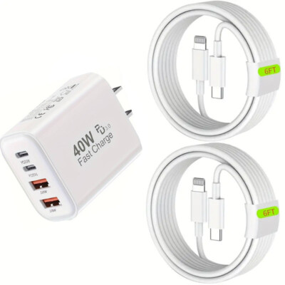 40W PD Fast Charging Adapter 6ft /10ft C-Light Cable USB Power Adapter charger
