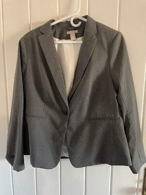 H&M Women's Professional Blazer Jacket Gray Fitted Size L Lined Button  Notch