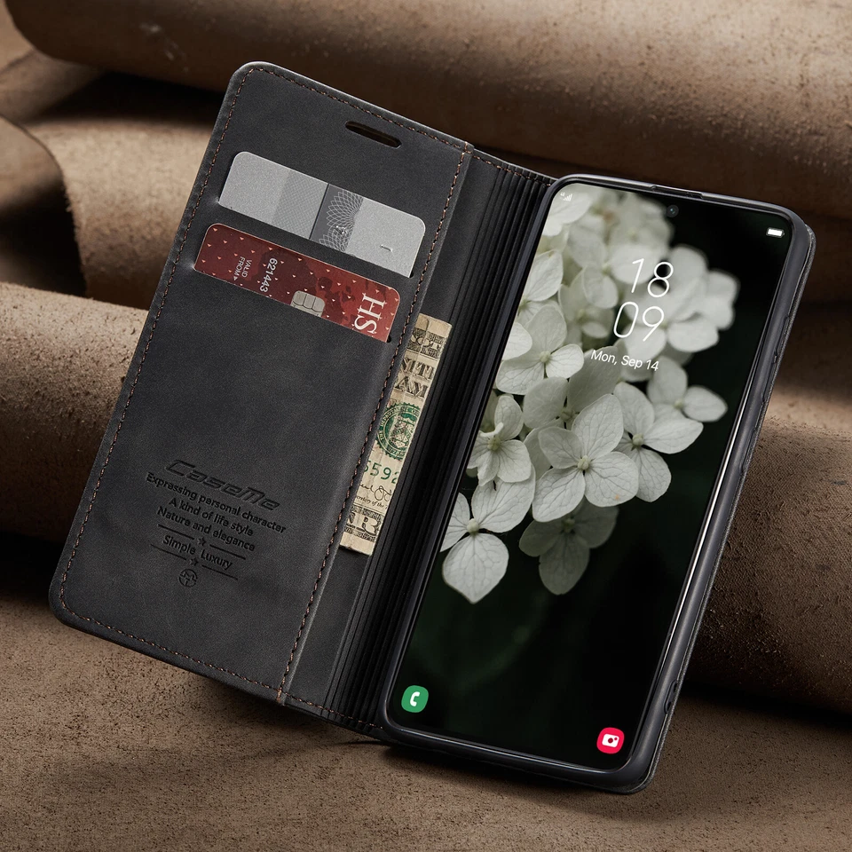 Funda tipo billetera de cuero retro con soporte para Samsung S25 Ultra/S23+/S24 FE/Note 20 Foto 2 de 4