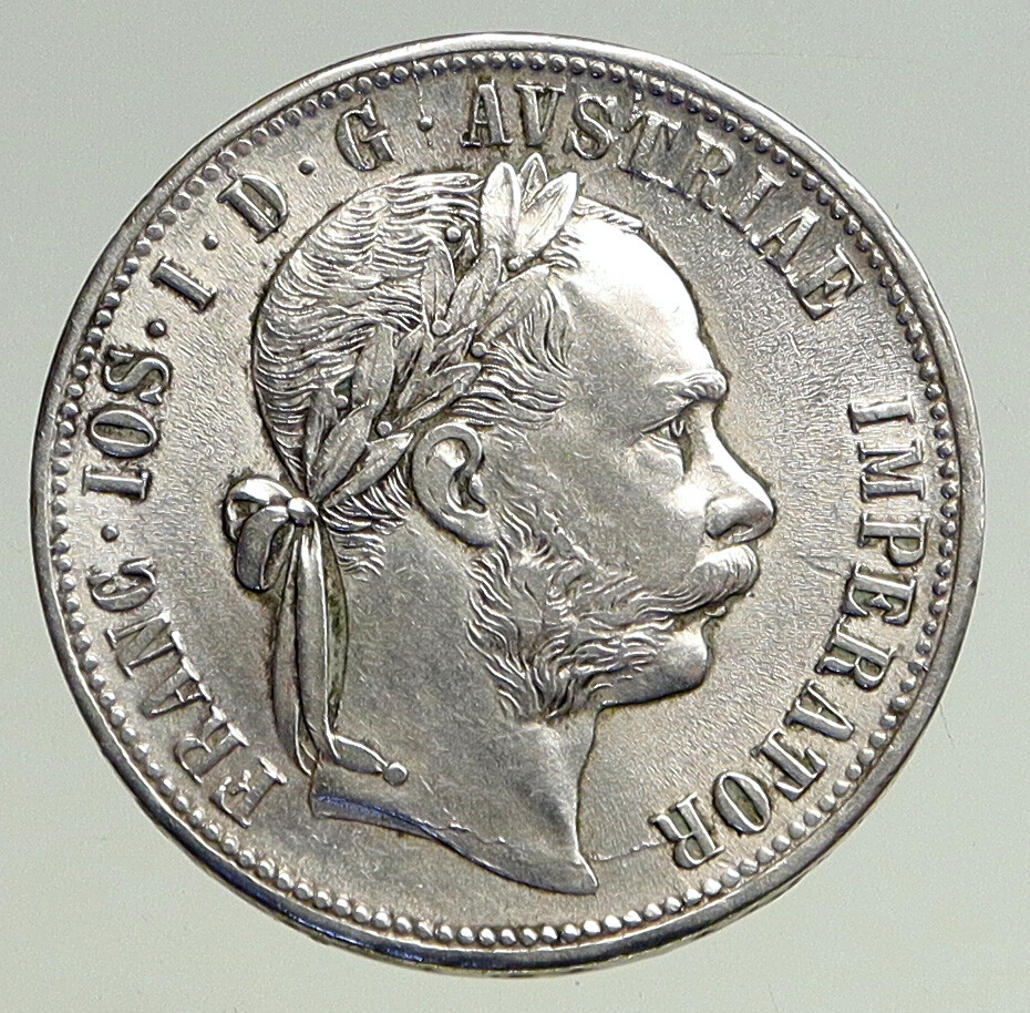 1879 AUSTRIA King FRANZ JOSEPH I Vintage OLD Antique Silver Florin