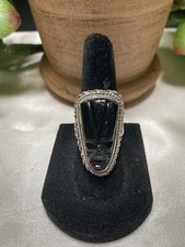 Vintage 70s Taxco Mexico Silver Mayan Aztec Black Onyx Tribal Face Ring Size 6