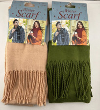 Winter Scarf 13" x 72" Ea, Super Soft Unisex, Solid Color 1 Pale Peach  1 Green