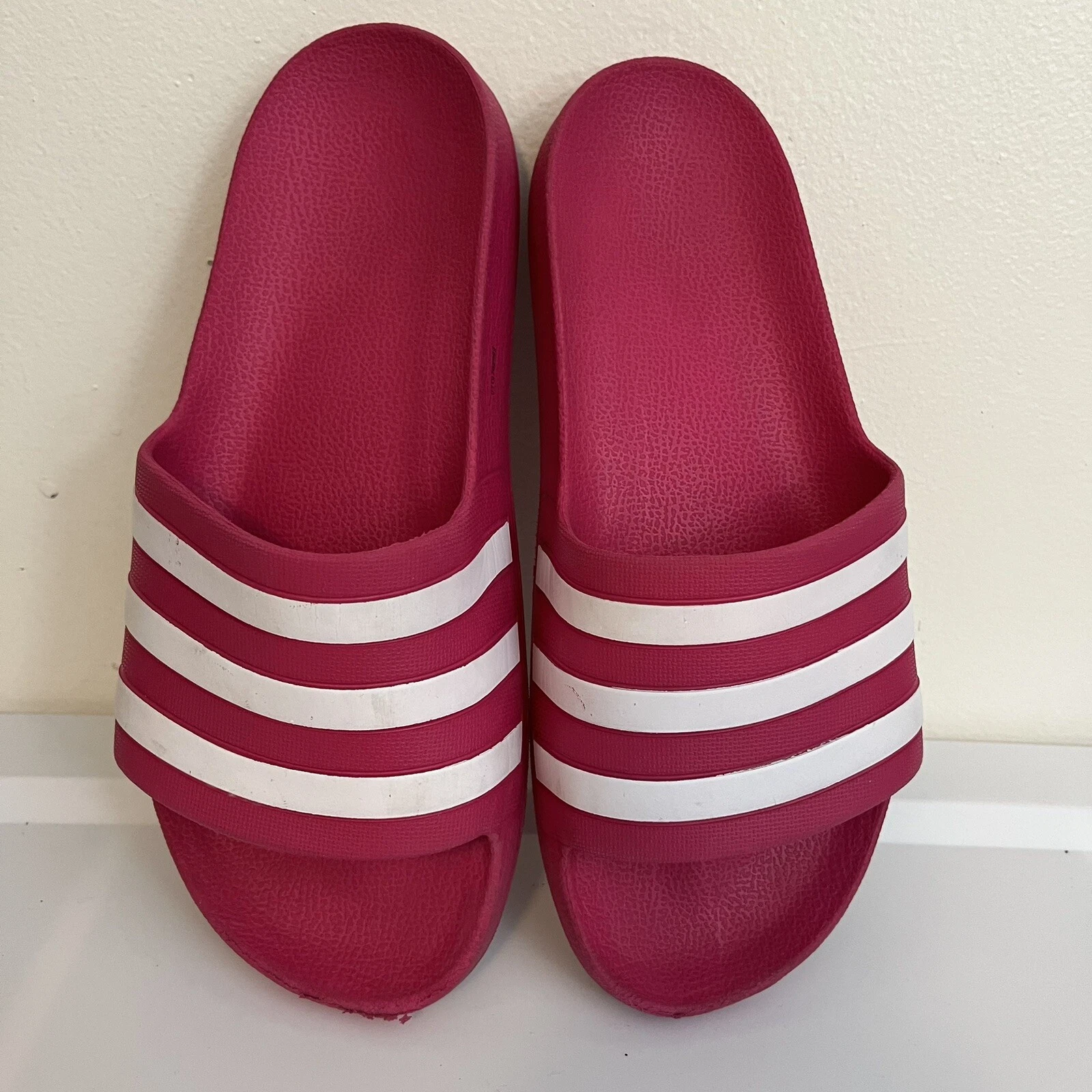 Scarpe Adidas Slides Doccia Uomo Tg 8 EU 42 Donna 11 Rosa e Bianco a Righe