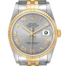 Rolex Datejust 36 Steel Yellow Gold Silver Roman Dial Mens Watch 16233