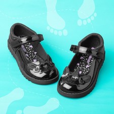 Walkright Girls Shoes Black Kids School Patent Easy Fasten Unicorn Maiden SIZE