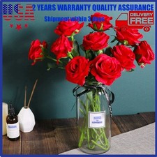 10  Red Silk Roses Artificial Flowers Realistic Bouquet Home Decor Xmas Gifts