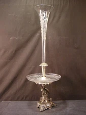 ~STUNNING 19 c Figural Silver EAGLE Cut Etched Epergne Trumpet Vase Centerpiece~