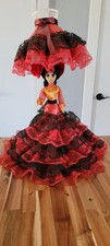 Vintage 24" Victorian Doll Table Lamp Red Black Lace Dress Hat WORKS