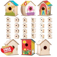 24 Sets DIY Wood Birdhouse Bulk Kids Craft Kit Unfinished Paint
