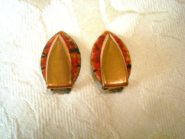 Vintage Renoir Copper Enamel Clip On Earrings As Found KJ