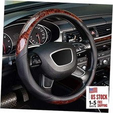 Wood Grain Steering Wheel Cover, Universal 15 inch, Standard size 14.5"-15" 