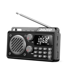Portable Radio AM FM 1500mAh Rechargeable with Best Reception, Transistor Black