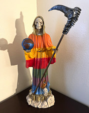 29in Santa muerte Grim Reaper Fantasy Statue Figurine w/ Scythe, Globe, Skull