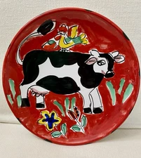 Vintage De Simone Style Italian Hand Painted "La Vaca" Cow Plate The Cellar