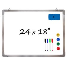 Dry Erase Whiteboard Set 24x18 in with Markers, Eraser Magnets