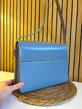 Burberry Blue Leather Shoulder Bag Magnetic Flap Gold Hardware Buckle Accent