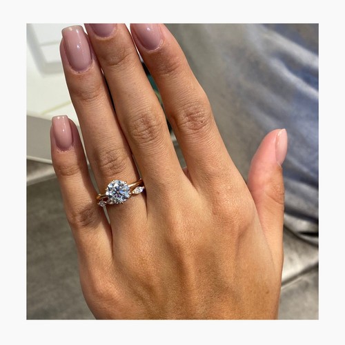 Diamond Engagement Ring Round VS1 F IGI Certified 4.8 CT 14K Rose Gold Band Set - Picture 6 of 10