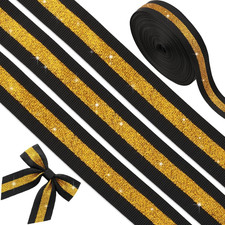 Black Gold Glitter Cheer Ribbon, No Shed 7/8" X10 Yards Grosgrain for Cheerleadi