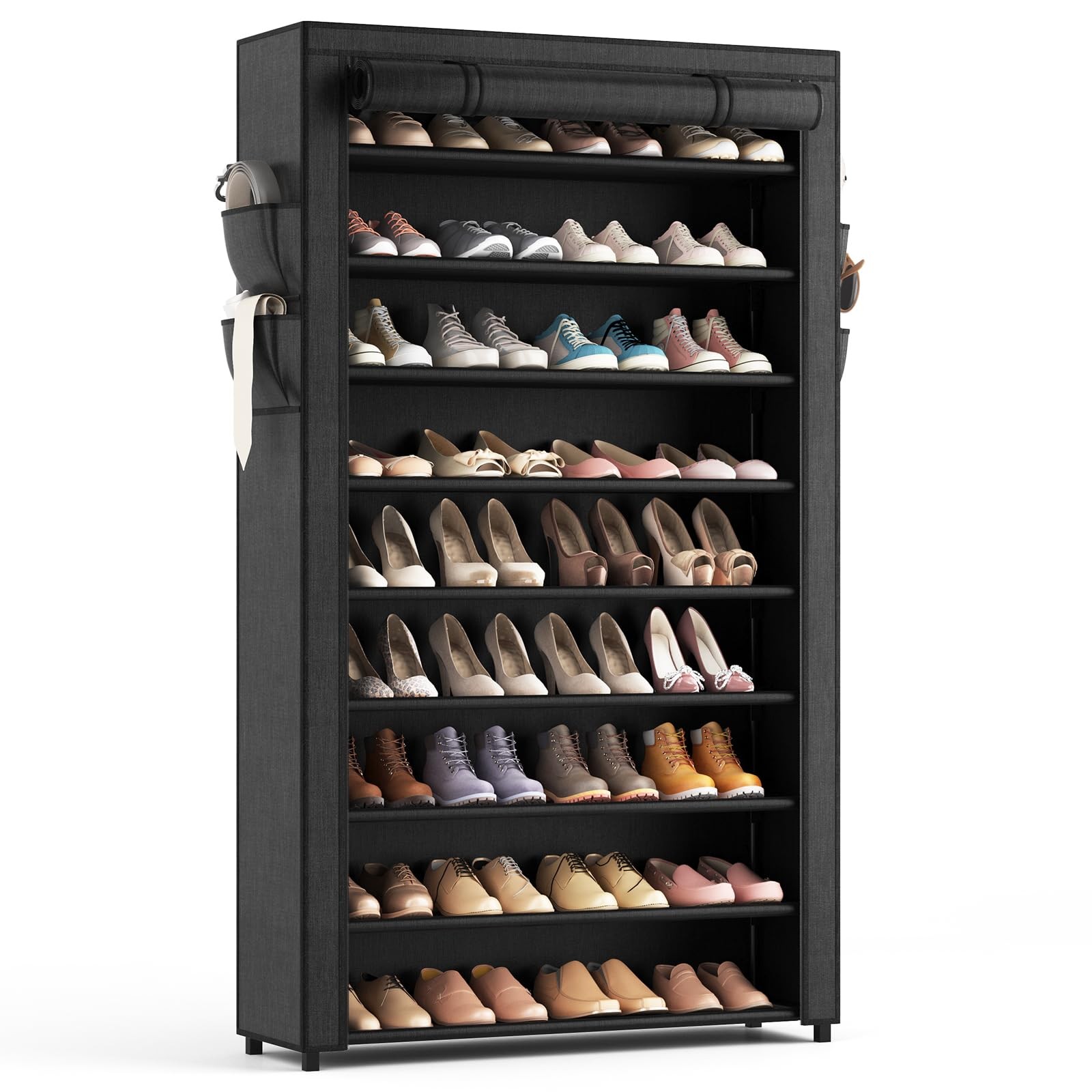 10-Tier Tall Shoe Rack Organizer with Covers - Large Capacity Storage-image